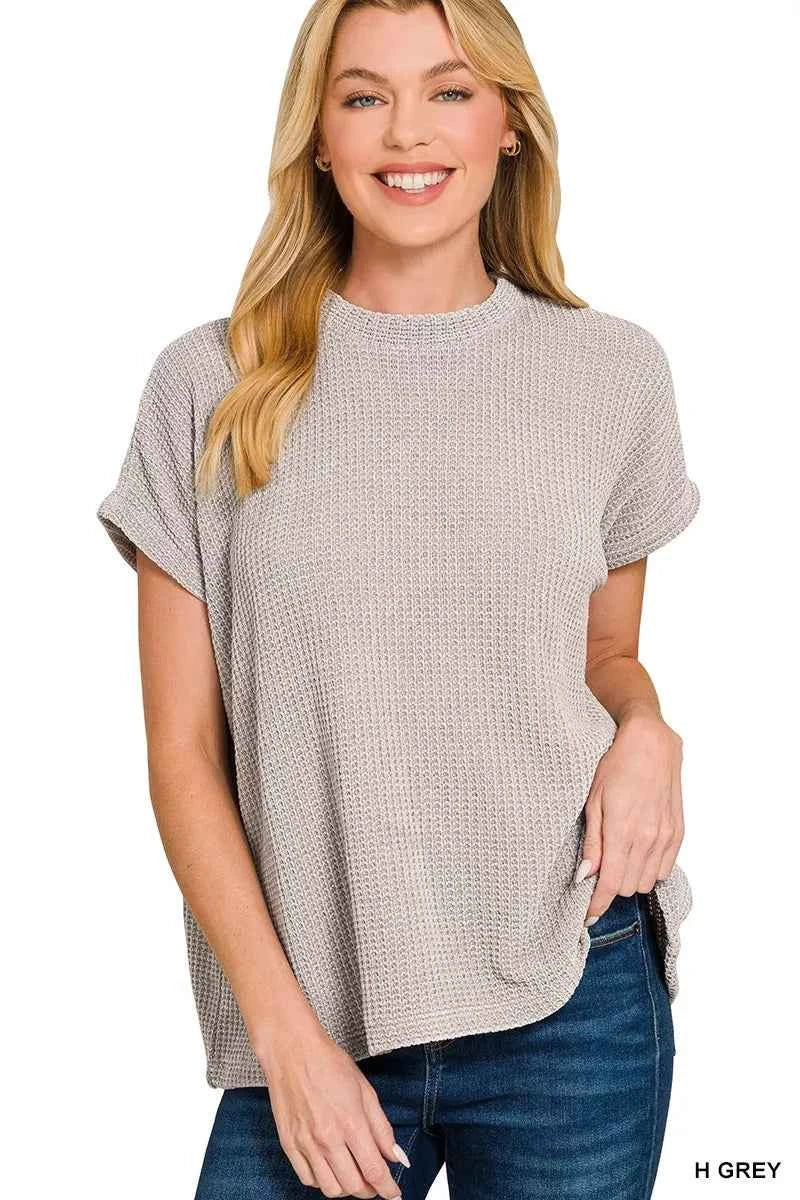 Zenana Chenille Waffle Cap Sleeve Sweater H GREY 90efa1f13a314cabbeabd3bbb7fc83c8-Max-Origin