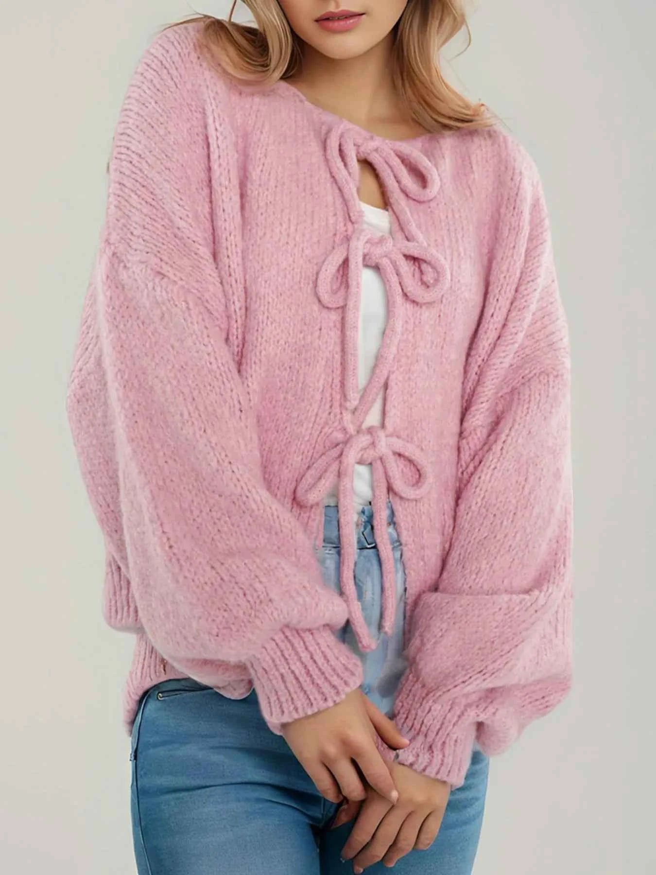 Cozy Bow-Tie Front Knit Cardigan