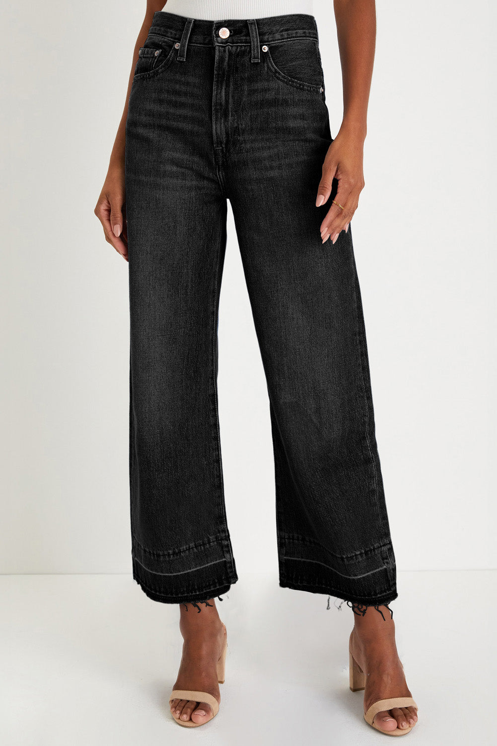 Gray Raw Hem Straight Leg Loose High Waist Jeans Black 65%Cotton+33%Polyester+2%Elastane 90fc390bd8d2bc9b