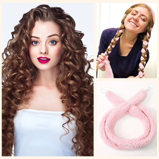 Satin Heatless Hair Curler, Lazy Natural Soft Wave DIY Heatless Curls For Sleep In Overnight, For All Hair Types - Pink 91022fe8-1c4a-45e5-8fe4-a33e2082f715