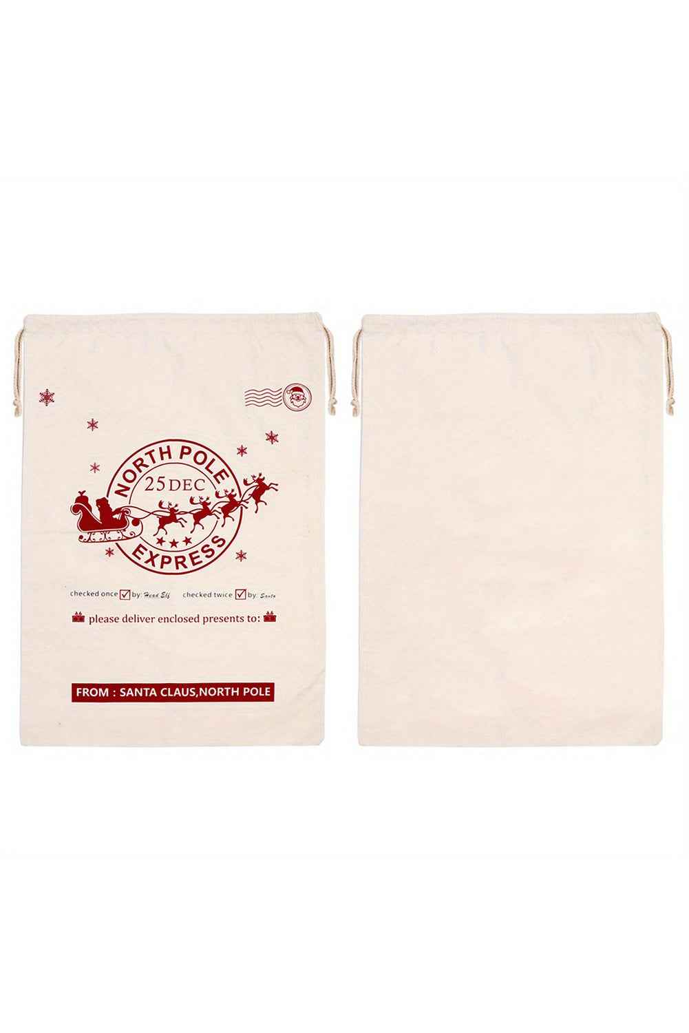 White Reindeer Drawstring Closure Christmas Party Favor Gift Bag 91067429dbff0991