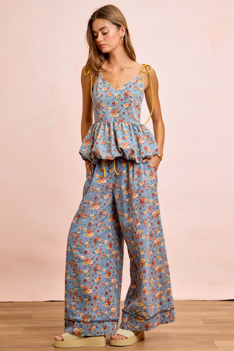 BiBi Floral Printed Drawstring Wide Pants 91097ae210924a38ae3e1bae7781cec6-Max