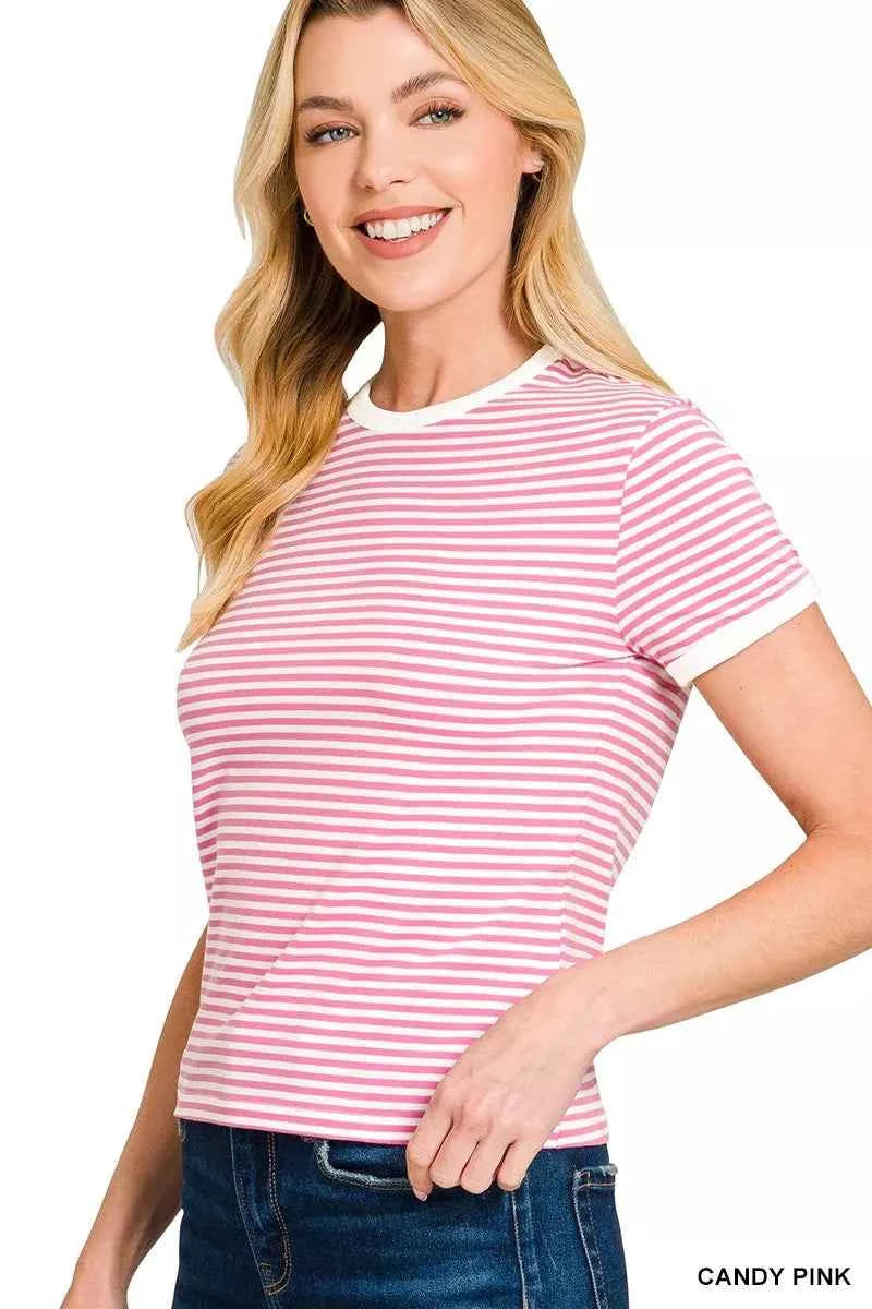 Zenana Striped Contrast Trim Tee 910e1f3cf2b84828b76e5cd9c2aa0cbe-Max-Origin