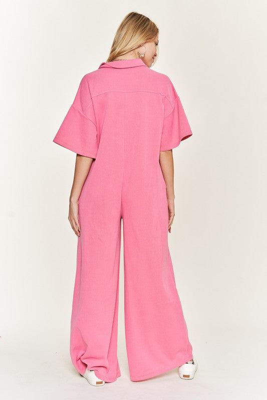 Basic Collar Shirt Wide leg Jumpsuit 91108329-7950-4592-9ab9-a1119a7fee5f