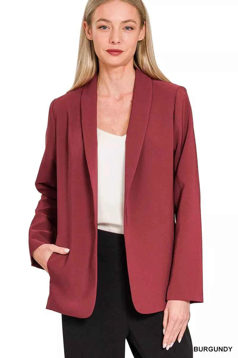 Zenana Woven Long Sleeve Blazer With Lining BURGUNDY 9110adf8a8c644638b7102d5fab7f00c-Max-Origin