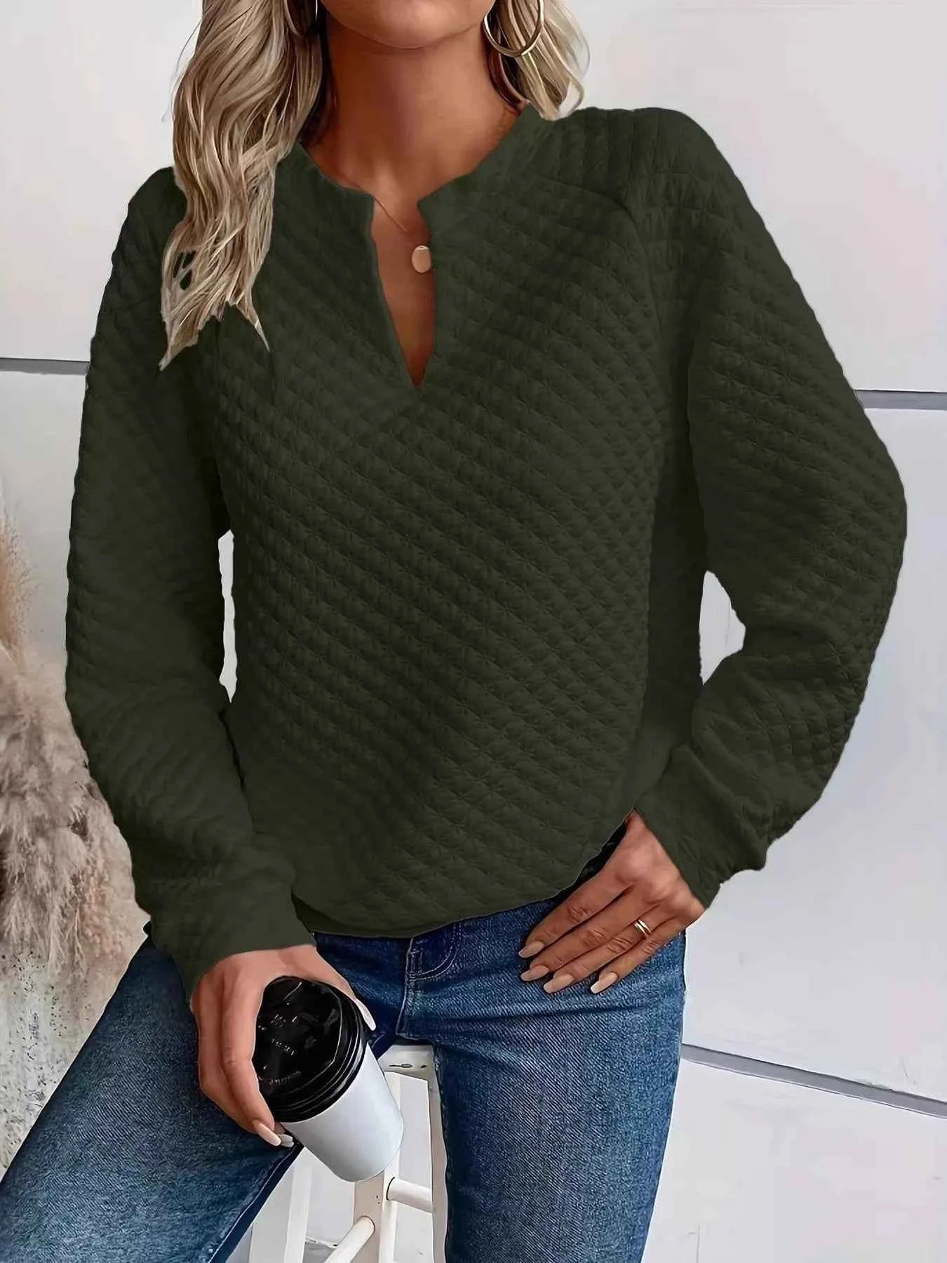 Notched Raglan Sleeve Sweatshirt Army Green 912066d0740042b5afe97cc721ac0691-Max-Origin