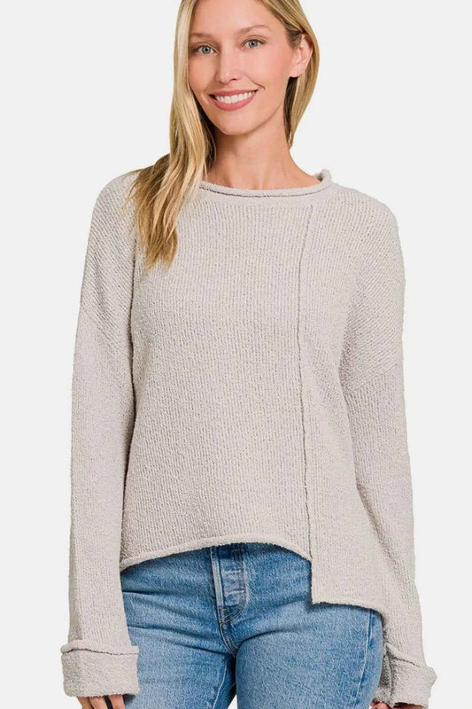 Zenana Asymmetric Hem Drop Shoulder Sweater 91348d6b-e331-4bca-af59-48105001316c-Max