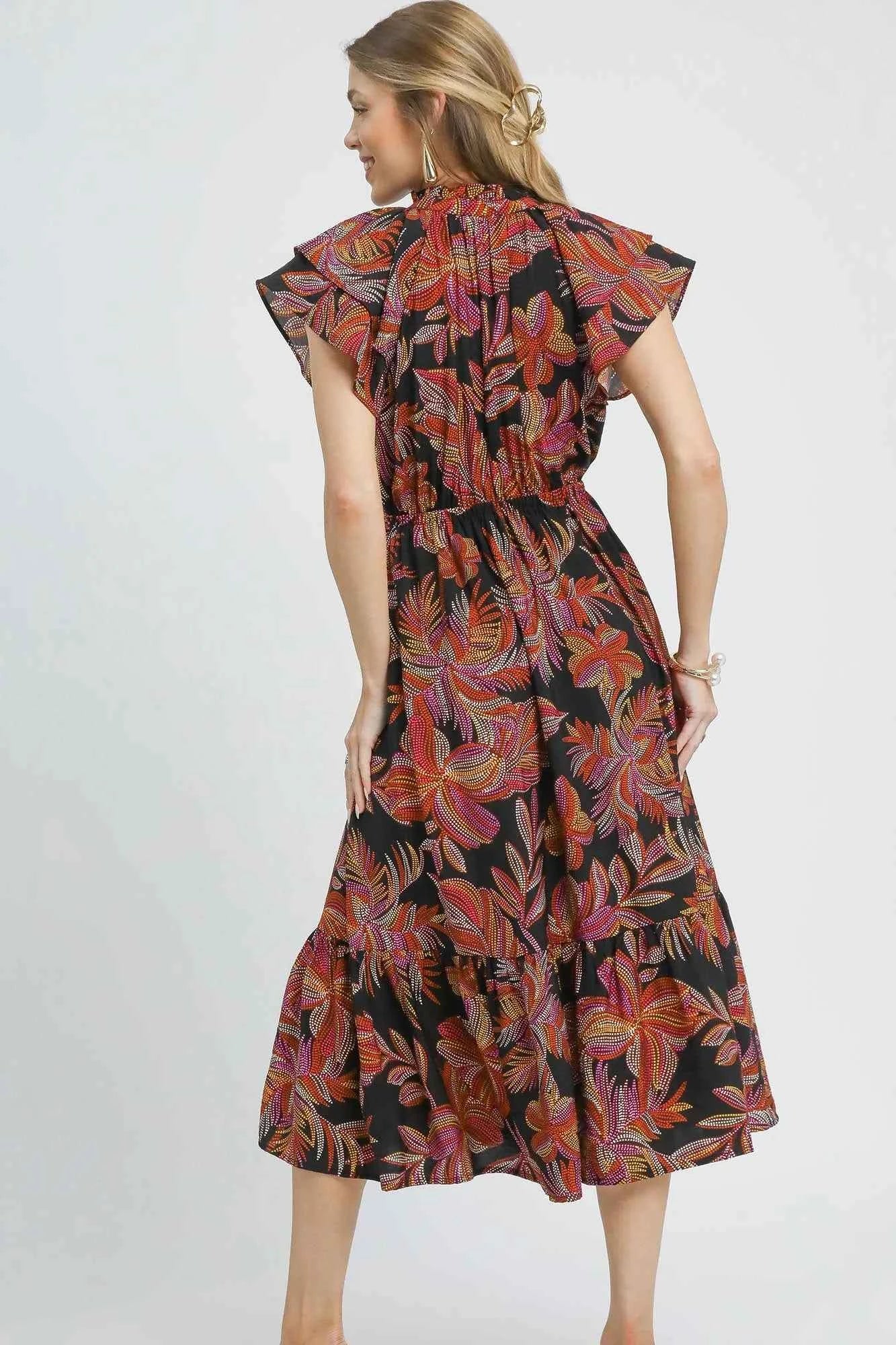 Umgee Mix Ruffle Sleeve Tropical Midi Dress 9136a574-5723-4041-8a0f-eeda87d924ee-Max-Origin