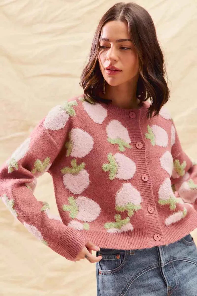 SO ME Strawberry Fruit All Over Button Sweater Cardigan 9149bce858e247b18204186cde74305e-Max-Origin