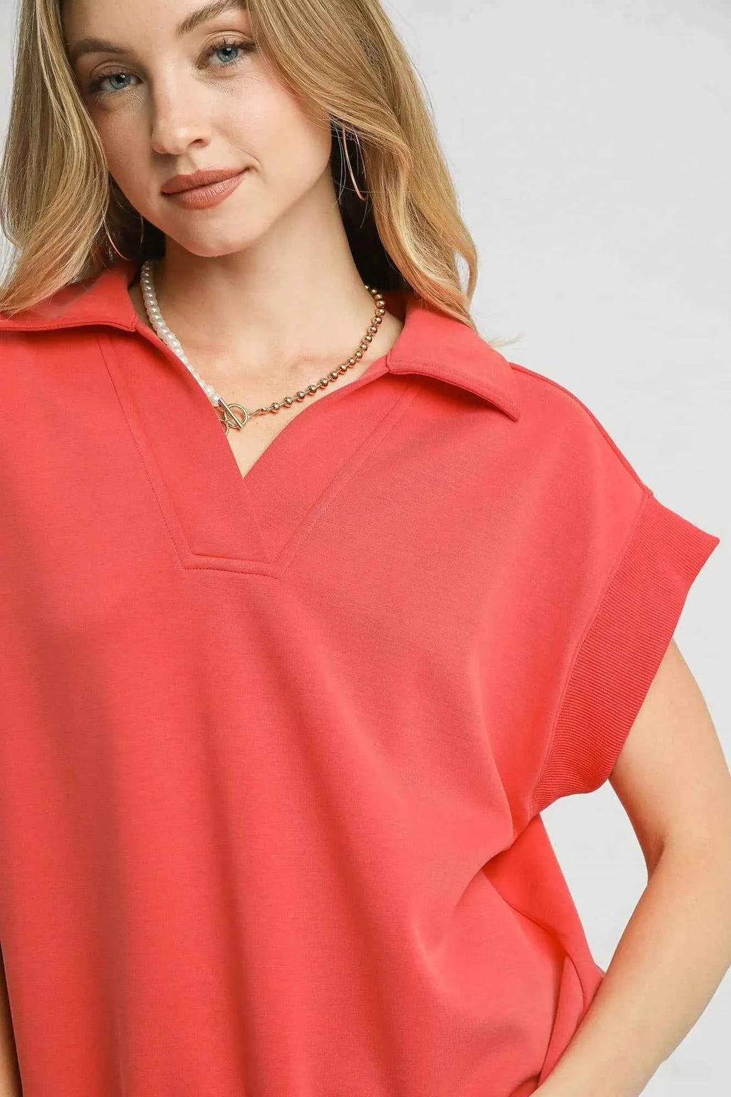 Umgee Luxe Knit Collared Short Sleeve Polo Sweatshirt 91522af1-328a-484f-b47b-e39da55278a5-Max-Origin