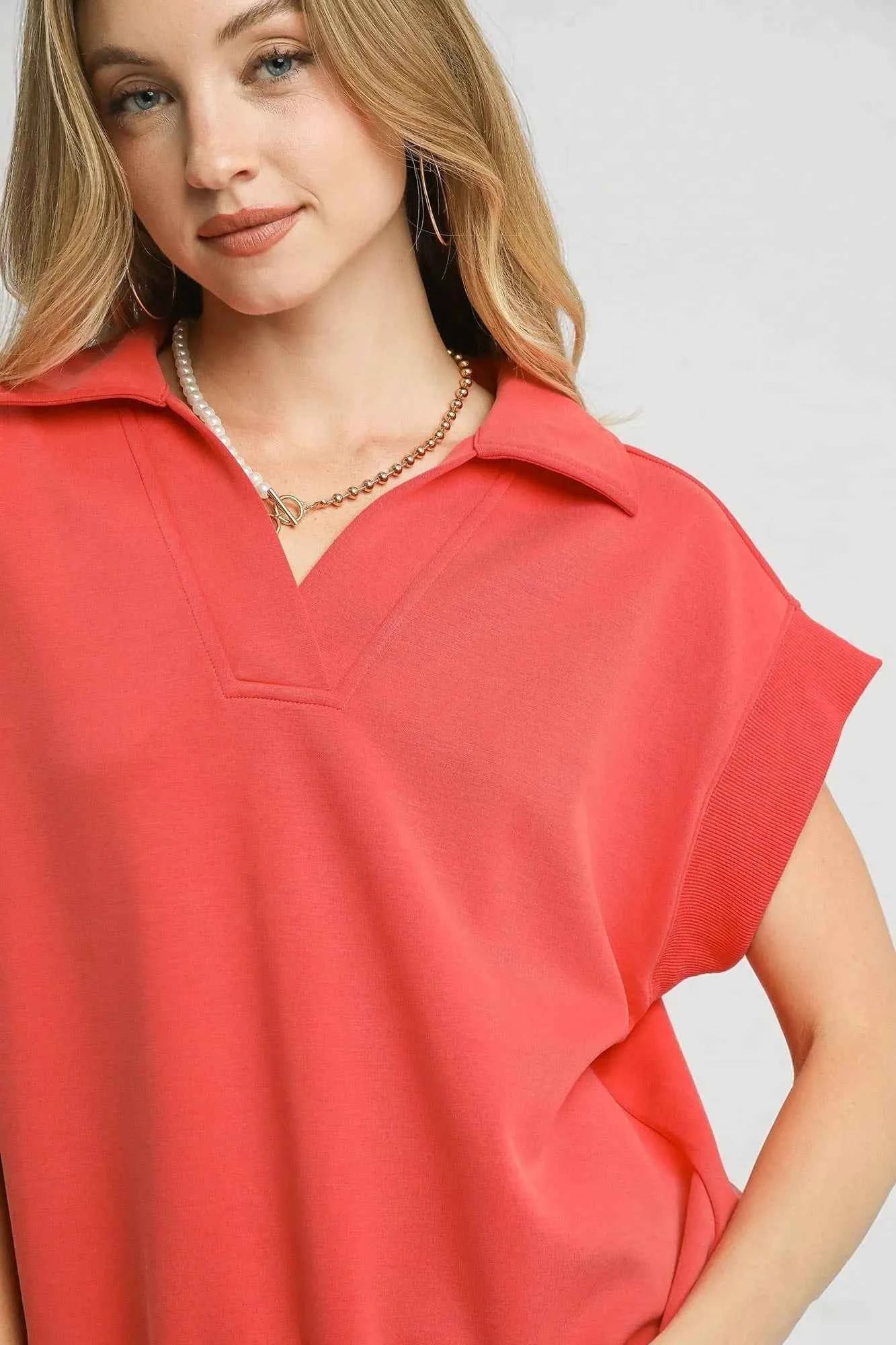 Umgee Luxe Knit Collared Short Sleeve Polo Sweatshirt 91522af1-328a-484f-b47b-e39da55278a5-Max-Origin