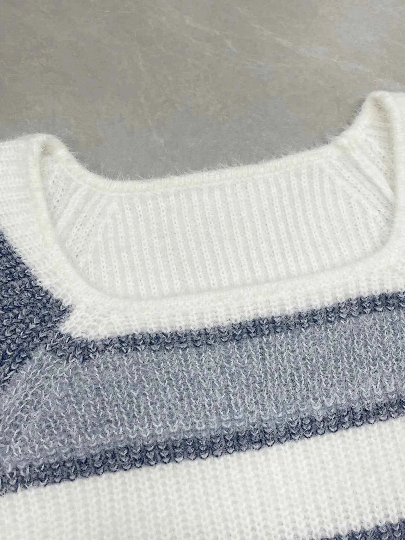 Striped Fuzzy Long Sleeve Sweater