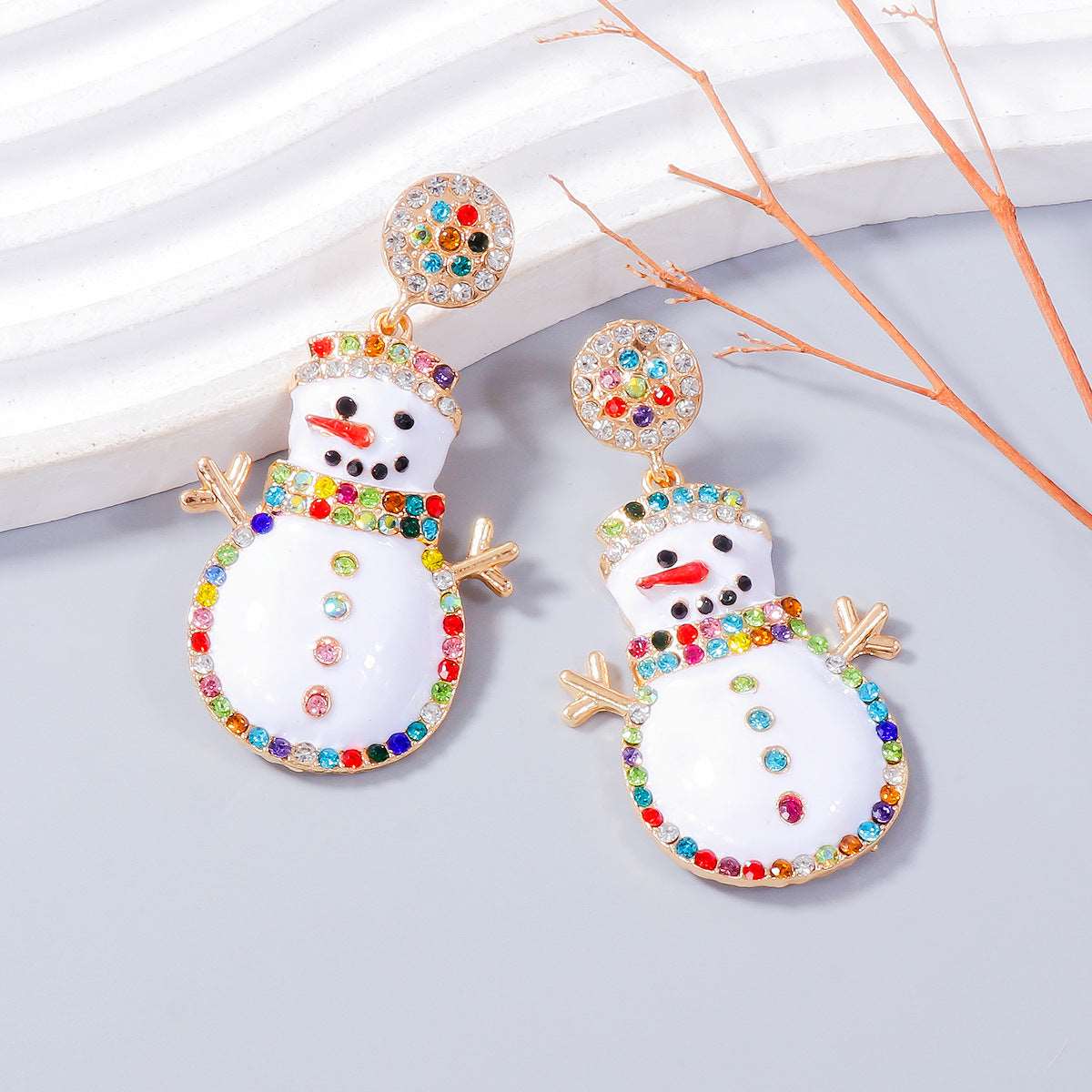 Alloy Rhinestone Snowman Earrings