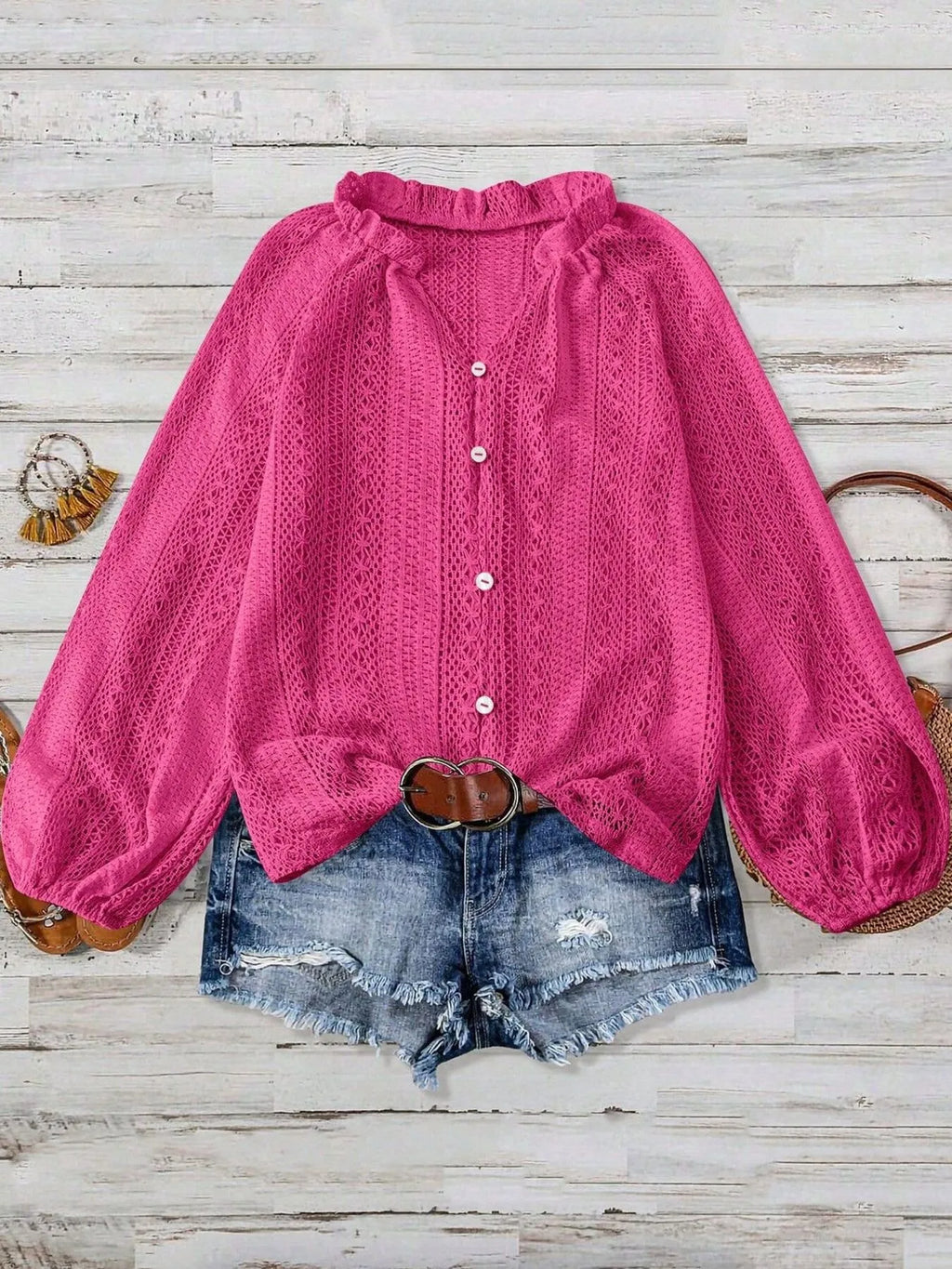 Crochet Notched Button-Front Shirt 91585d956a744c31a25af1d2e0ec650a-Max-Origin