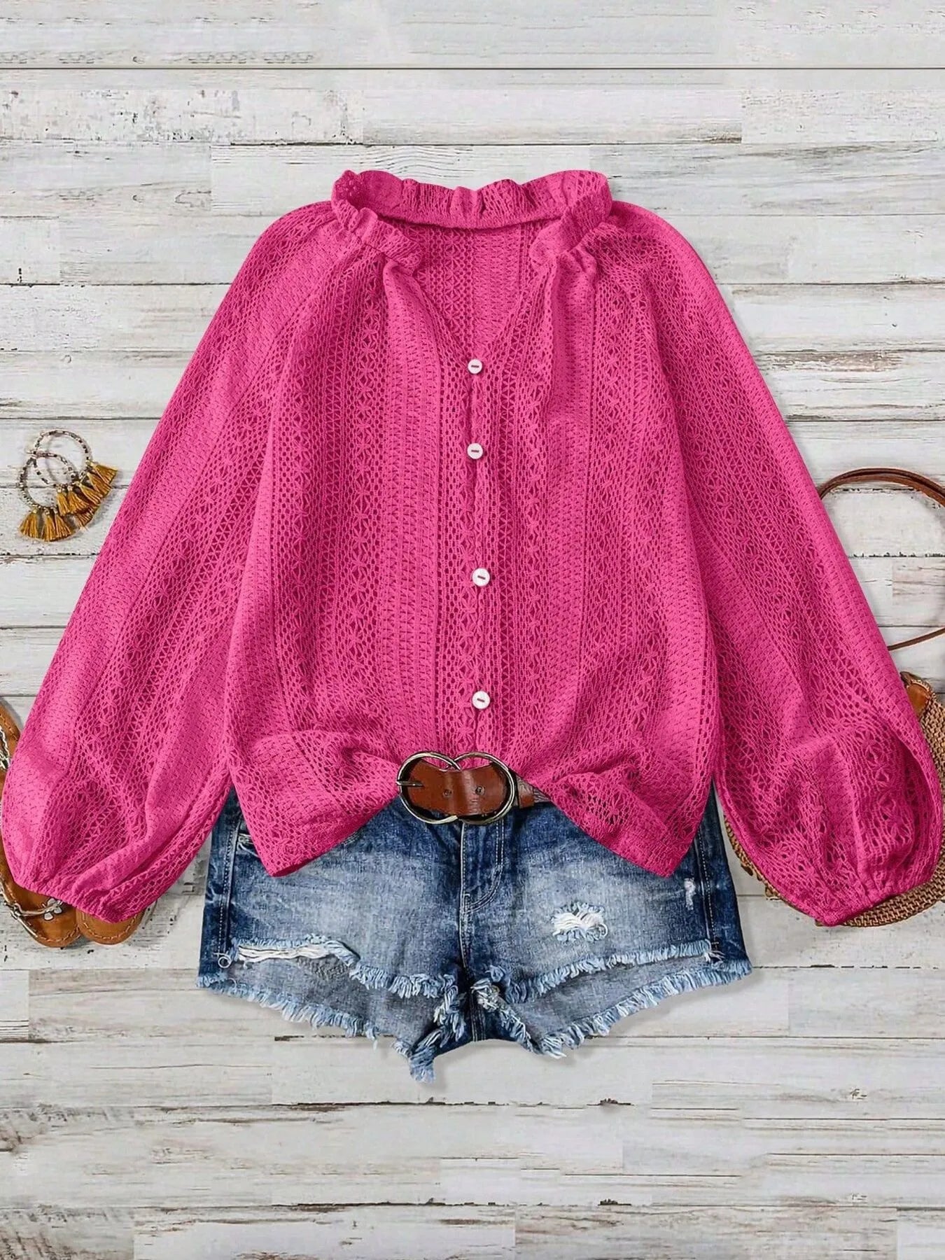 Crochet Notched Button-Front Shirt 91585d956a744c31a25af1d2e0ec650a-Max-Origin