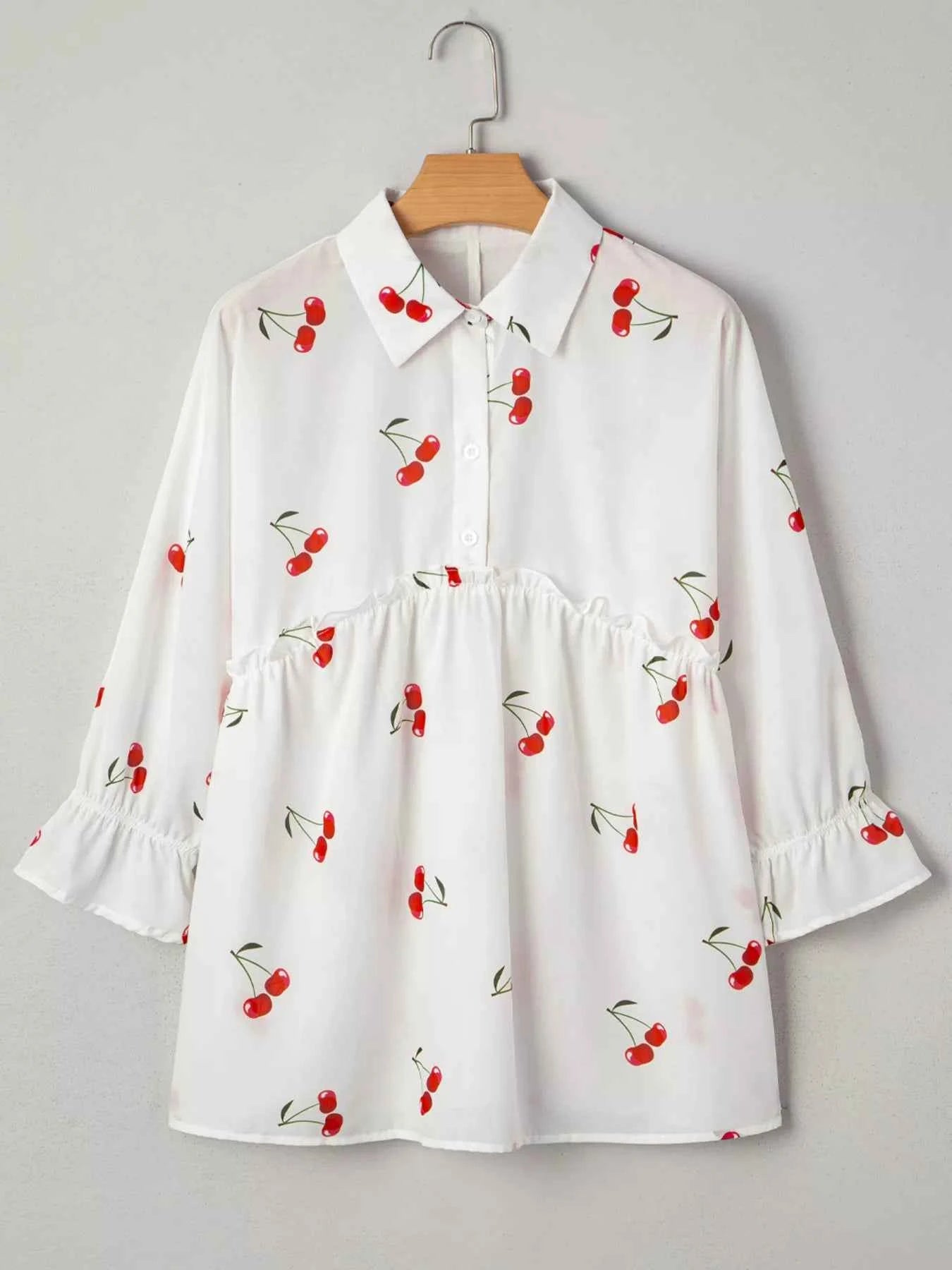 Cherry Print Flounce Sleeve Collared Frilled Babydoll Blouse 915c2c35470240ab873287d873058fb4-Max-Origin