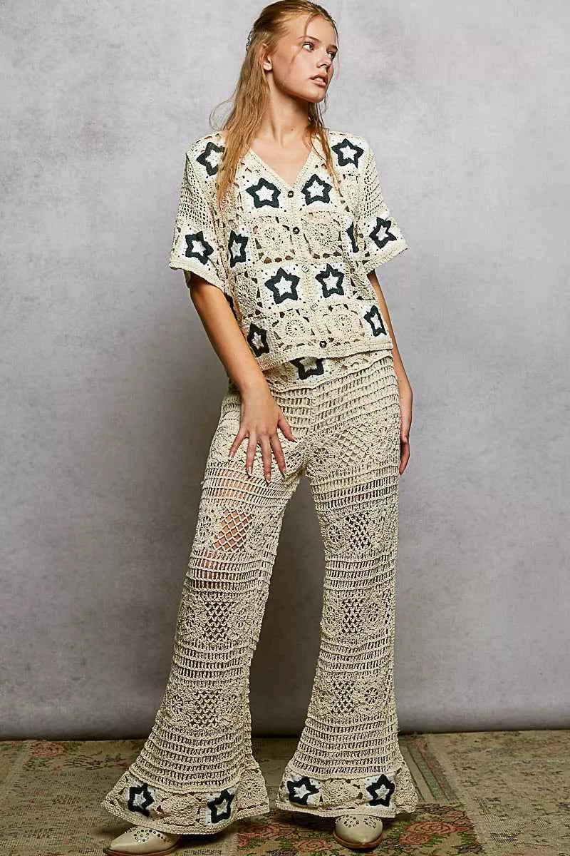 POL Openwork Crochet Flare Pants with Contrast Star 915e74ee-b22e-4e57-b2d9-42a64899b918-Max-Origin