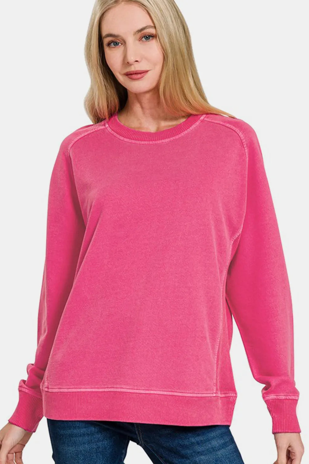 Zenana Full Size Pigment Dyed French Terry Sweatshirt Hot Pink 9160db2e-4fc2-4590-8515-6fea24cf3ed7-Max
