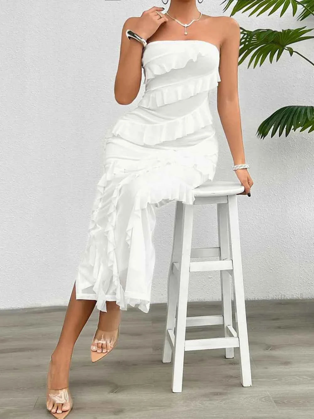 Ruffled Slit Back Tube Maxi Dress 916164e8-5475-4908-a1d8-fc5b484543d7-Max