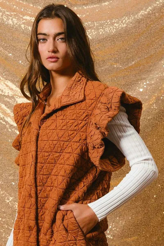 Quilting Knit Ruffle Sleeve Vest RUST 9163ac8a66404531817cbc0d9c994eb0-Max-Origin