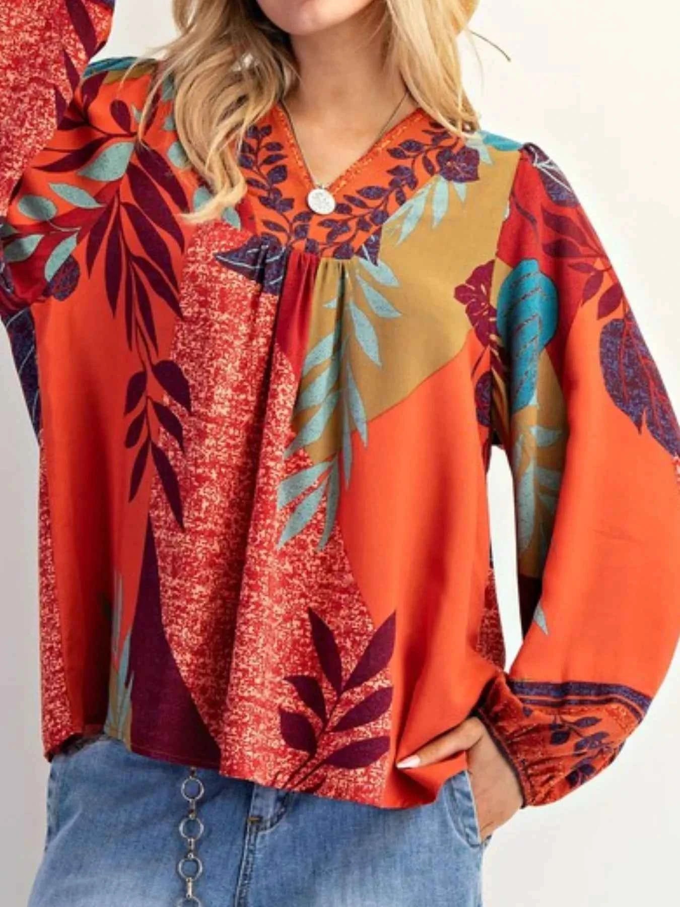 Tropical Print Balloon Sleeve Blouse 9168dfa9-0ebc-4b91-ae06-9f56b2ddddaf-Max-Origin
