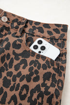 Brown Leopard Frayed Split Denim Midi Skirt 916c9217b4f7ea19