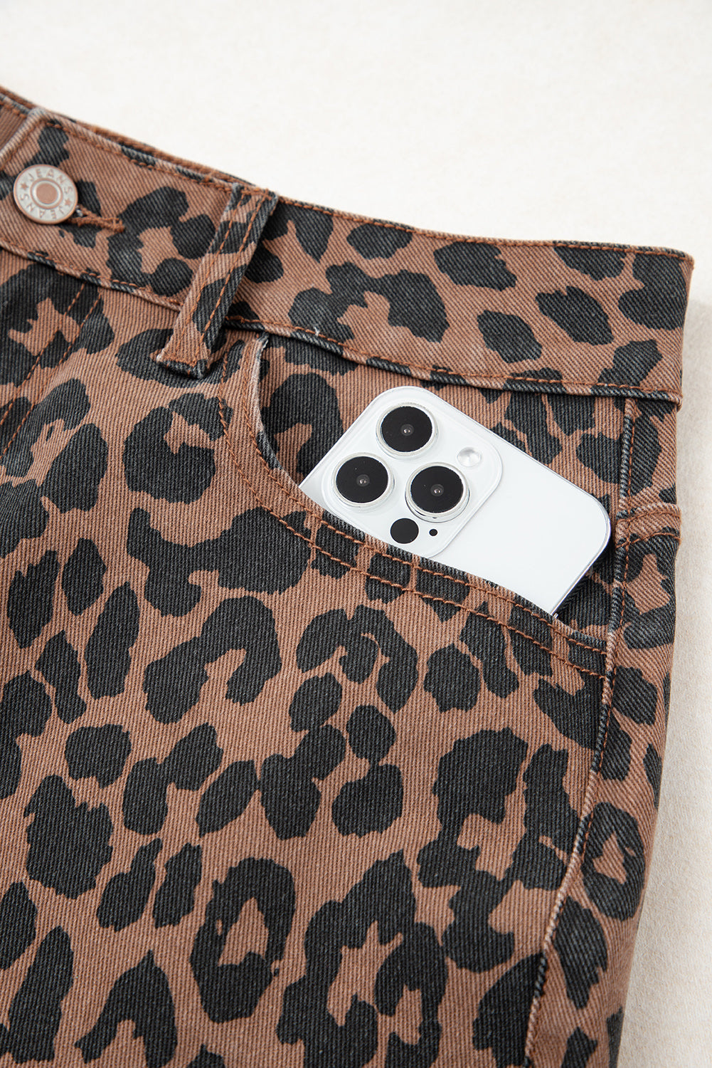 Brown Leopard Frayed Split Denim Midi Skirt 916c9217b4f7ea19