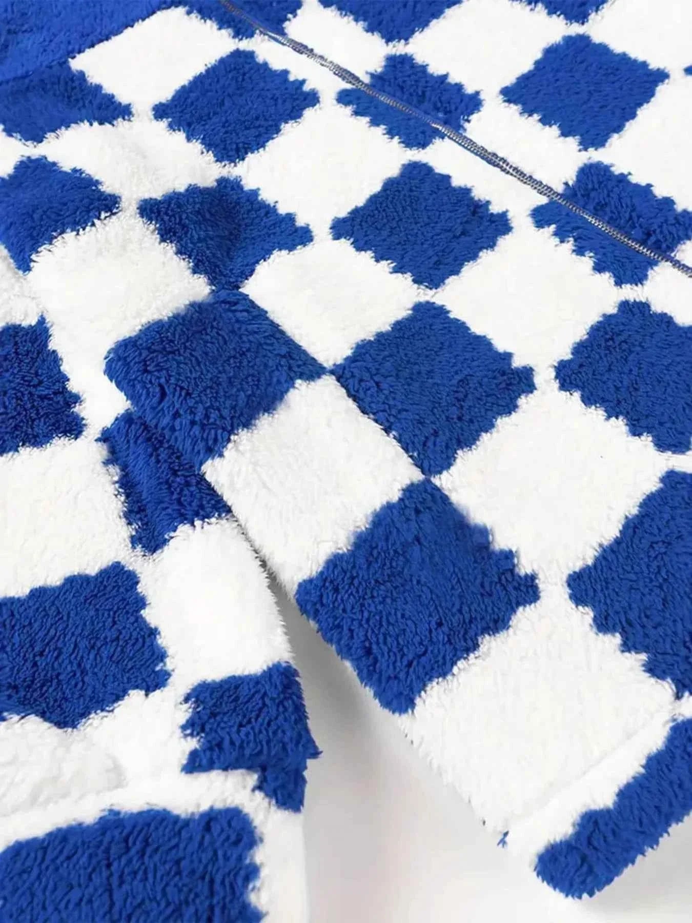 Checkered Fleece Oversized Zip Up Jacket 917155cd6bb341e0a94692b6764552ec-Max-Origin