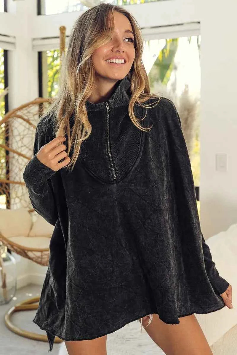 Vintage Washed Quilted Half Zip Top BLACK CHARCOAL 917d9f91beaf4f7c84505454c723bc5d-Max-Origin