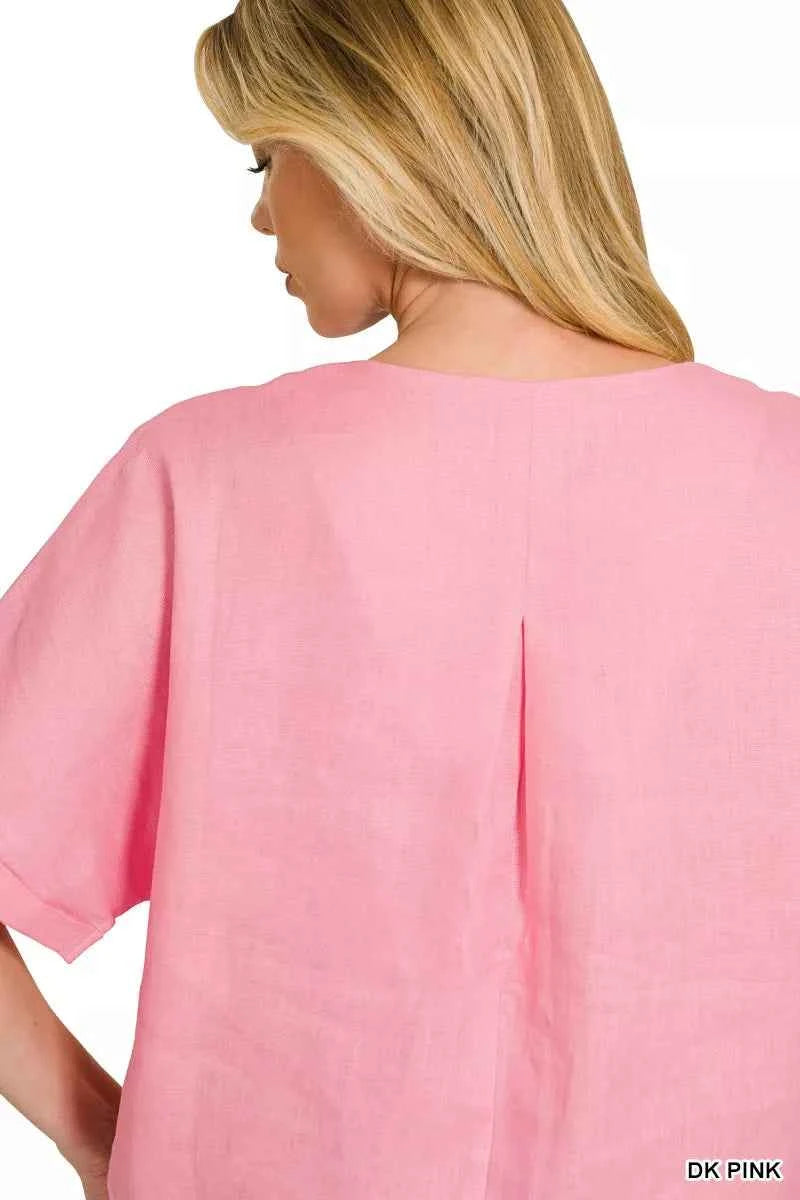 Zenana Linen V-Neck Cuffed Sleeve Top 917e89afbe0e48f69786080a5094a468-Max-Origin