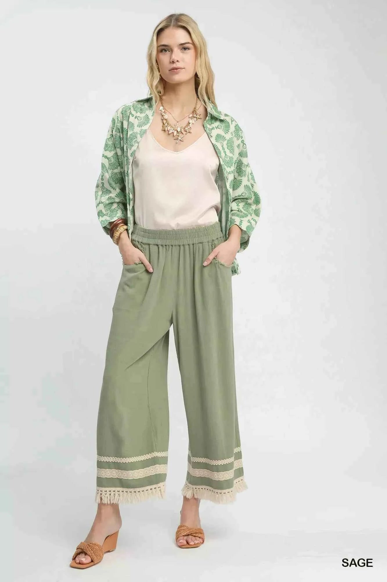 Umgee Lace Trim Fringe Hem Wide Leg Pants 91820097-ed16-4734-94b4-7283d3ec776a-Max-Origin