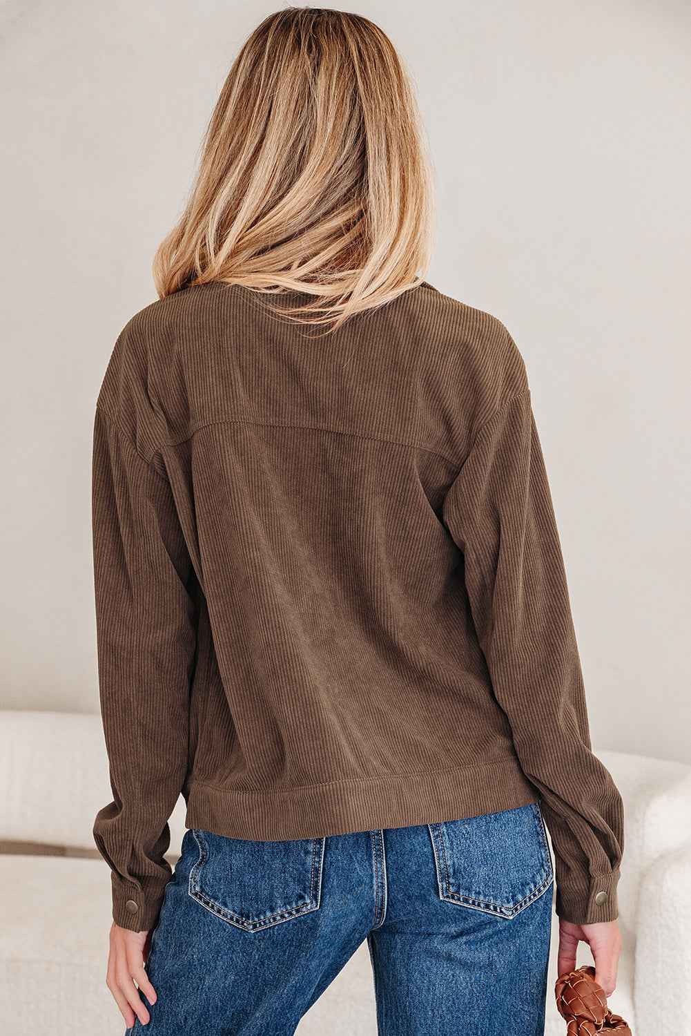 Dark Khaki Button Zip Up Lapel Collar Corduroy Jacket 9182a5af6bd1b45e