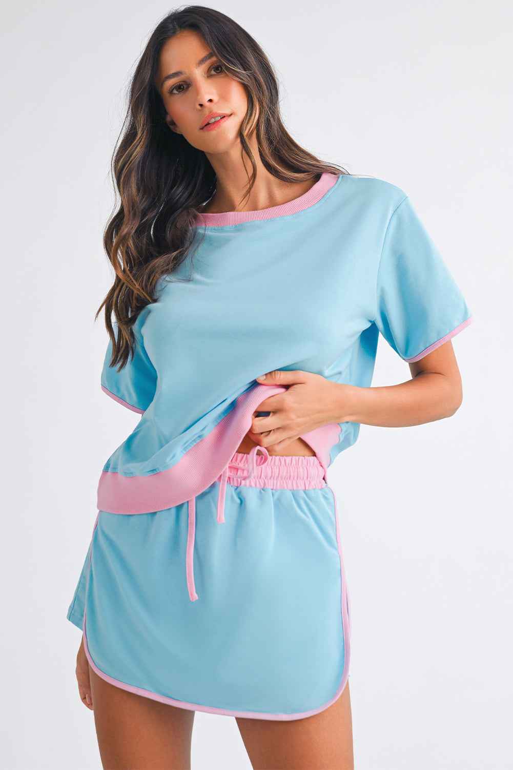 Black Colorblock Edge Drop Shoulder T Shirt and Skort Set Turquoise 91833a4d735cdb45