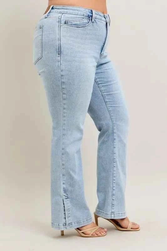 Judy Blue Full Size Tummy Control Vintage Wash Side Slit Slim Boot Jeans Plus Size 9190bafd-f988-4896-bbb1-fd727341f5ae-Max