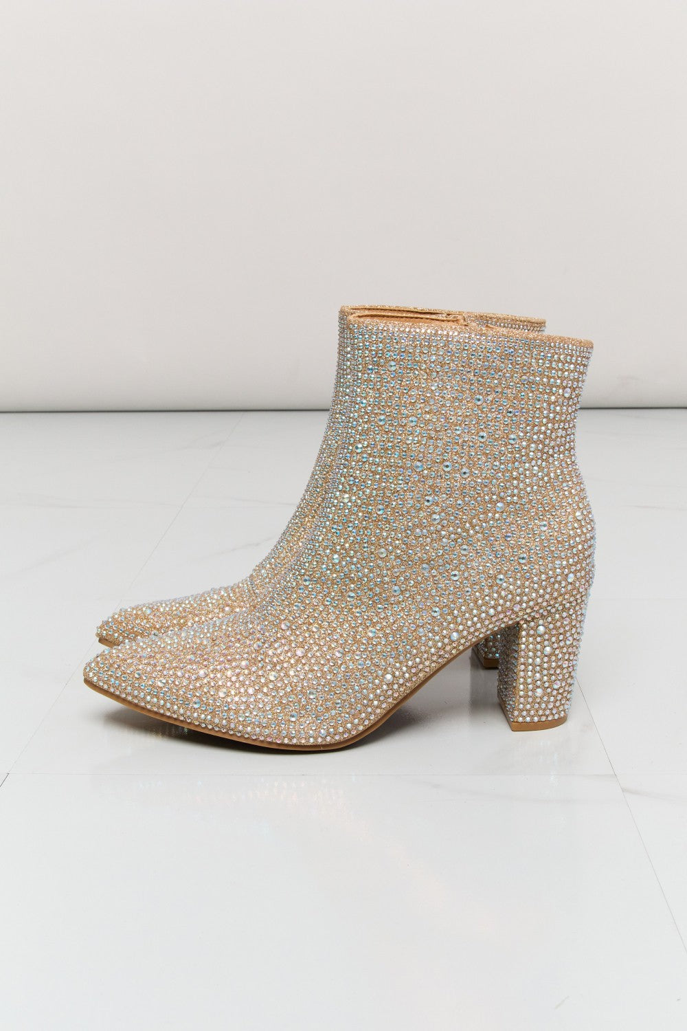 Forever Link Rhinestone Pointed Toe Mid Block Heel Booties 9195b232c05243389070bf77ed7f00db-Max