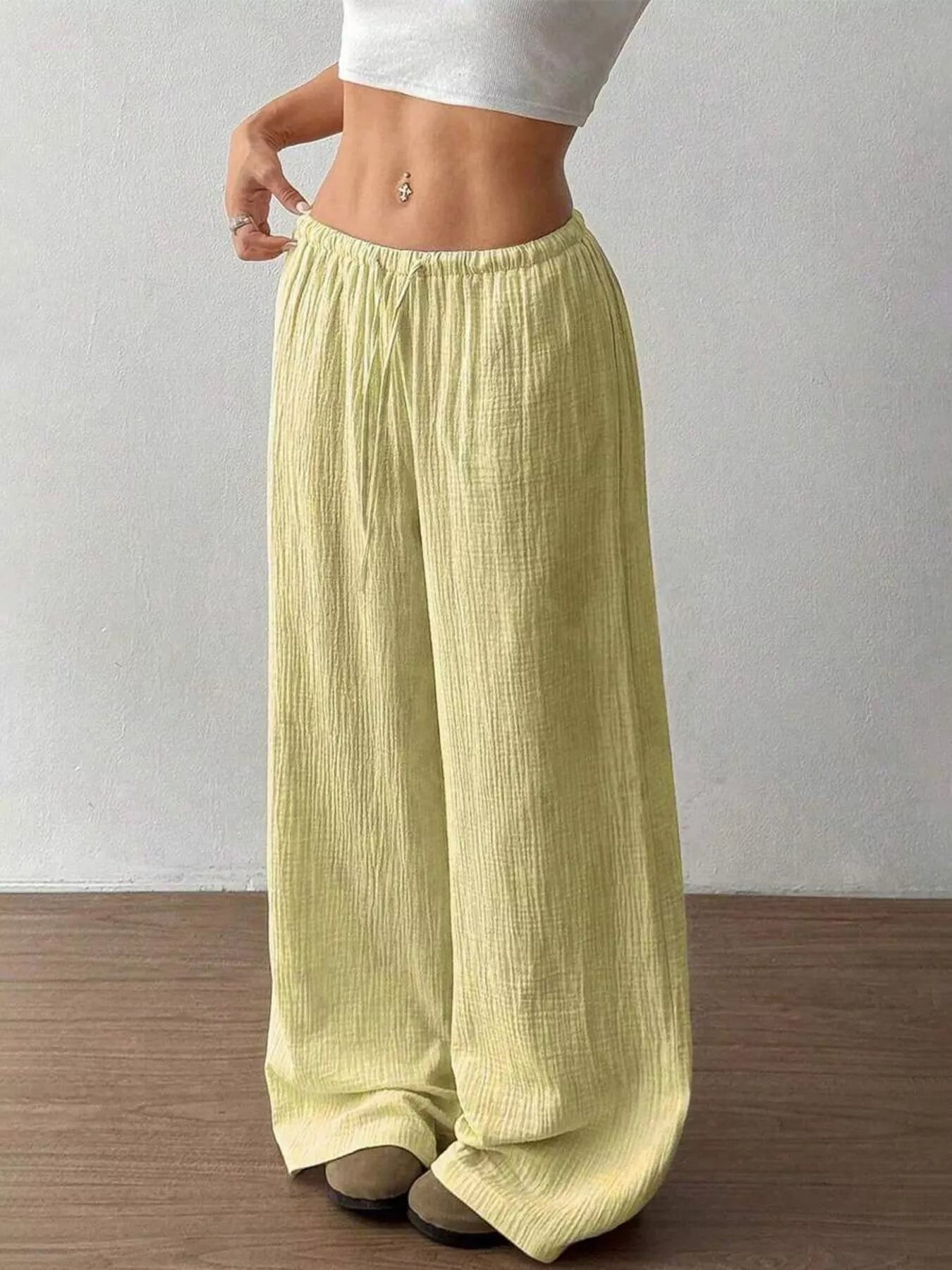 Full Size Drawstring Wide Leg Pants Plus Size Yellow 919977c5952c4655be6598259b554a52-Max-Origin