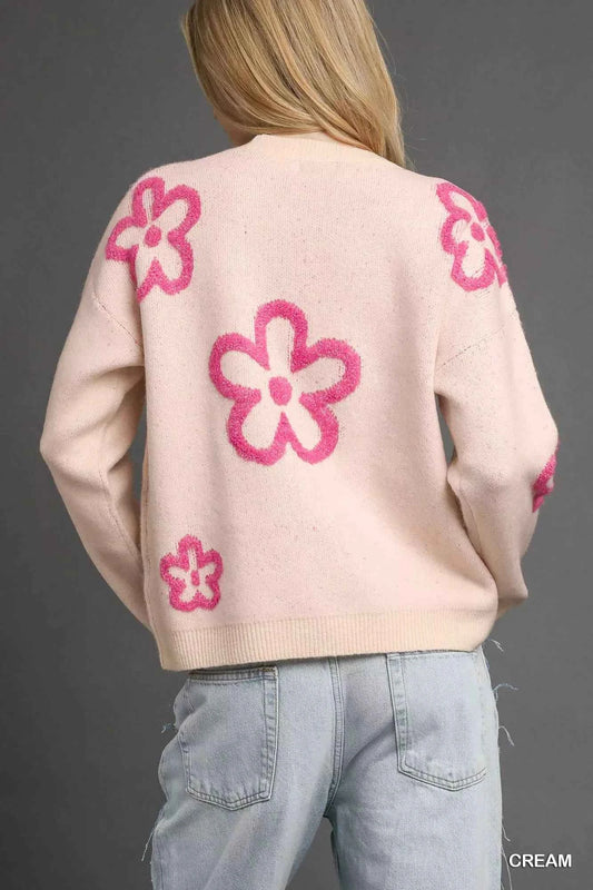 Round Neck Sweater with Pink Floral Accents 919a3f10-e1a0-42c5-b06a-01f5213c1aed-Max-Origin