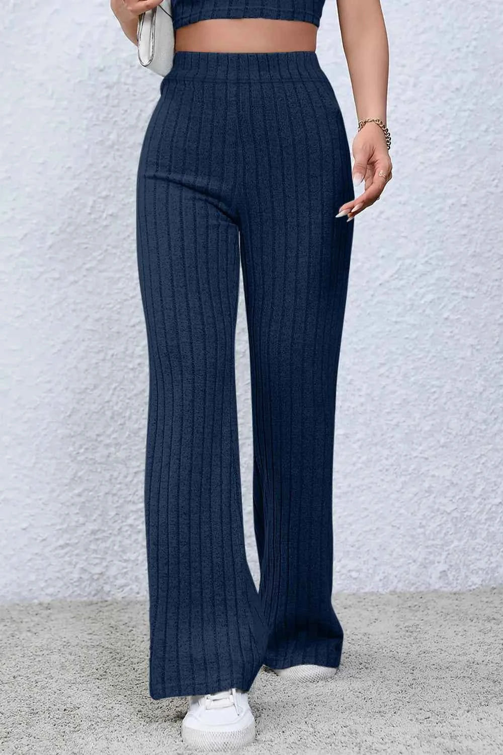 Basic Bae Full Size Ribbed High Waist Flare Pants 919f6729-2ee7-45f0-aa52-f79fa27f123c-Max