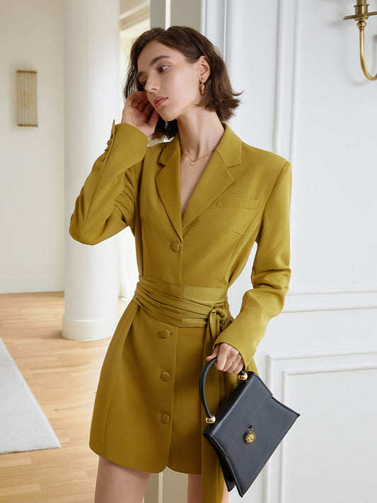 Yellow Belted Blazer Dress