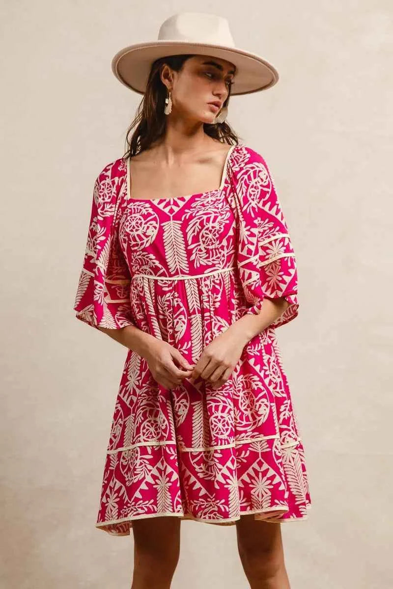 Aztec Woven Printed Contrast Binding Dress FUCHSIA 91afd577163f4f97b3b8ec7e770e0710-Max-Origin