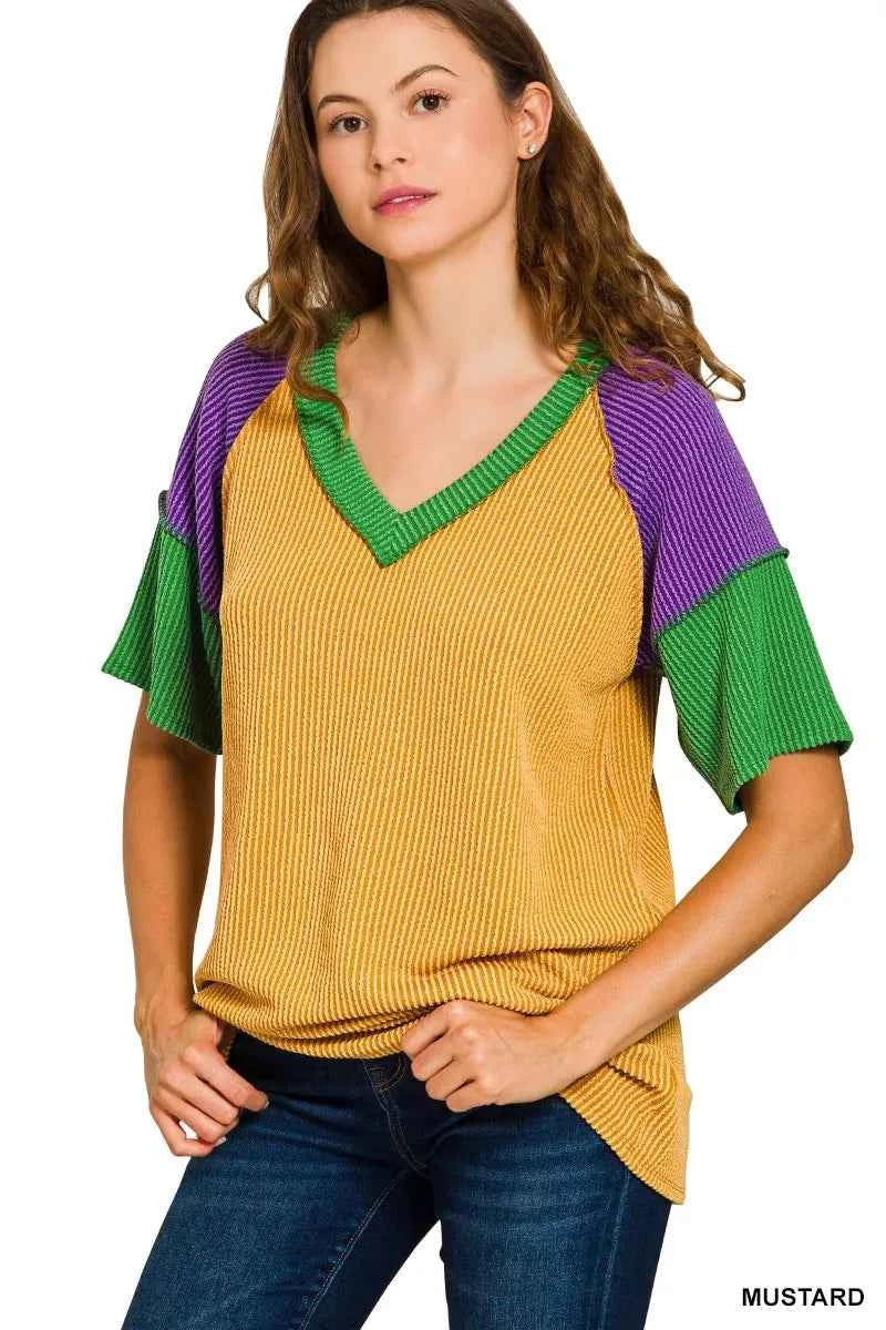 Zenana Mardi Gras Raised Rib Color Block Top 91b11befe7d24f5cb496248599cf423e-Max-Origin