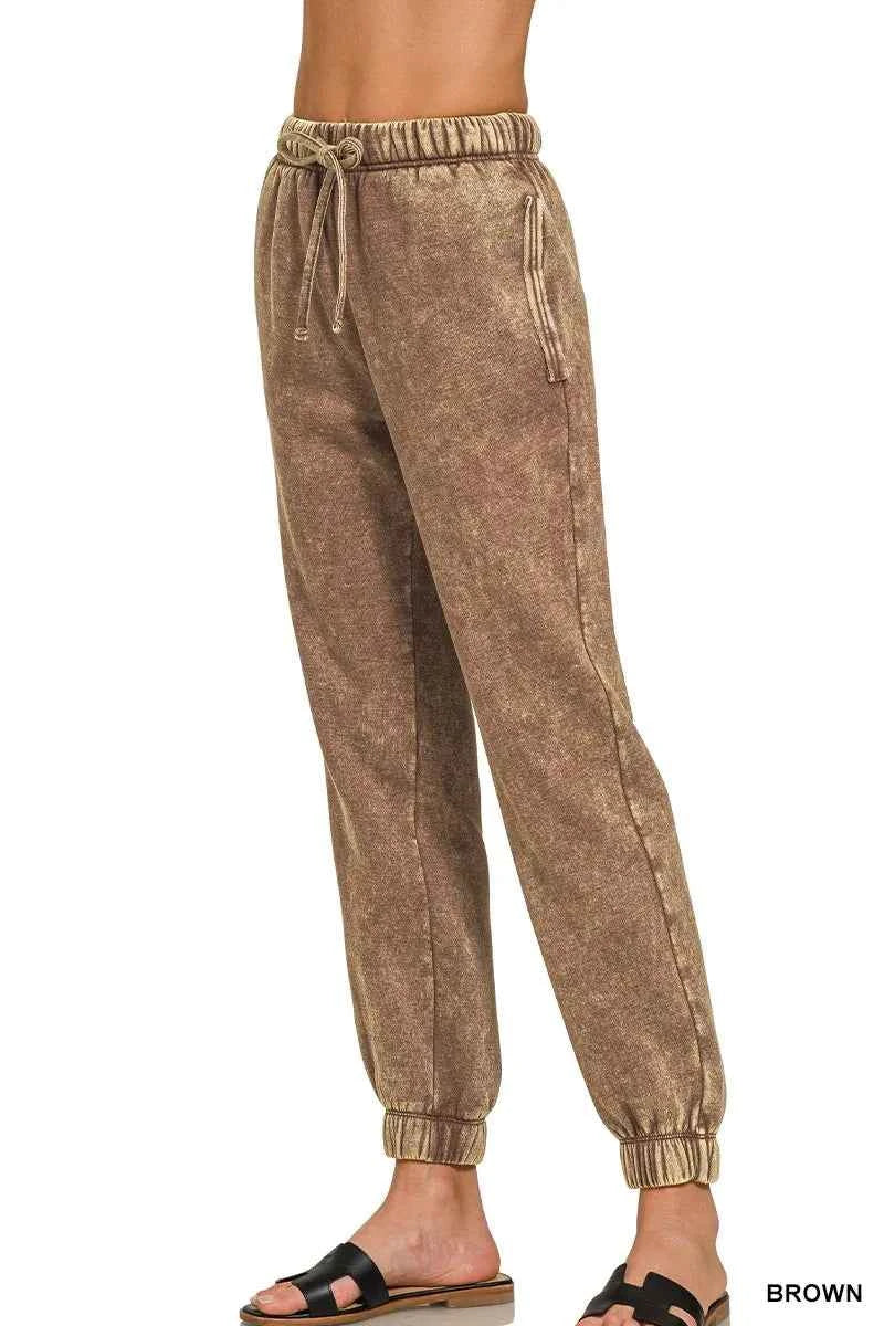 Zenana Acid Wash Fleece Sweatpants with Pockets