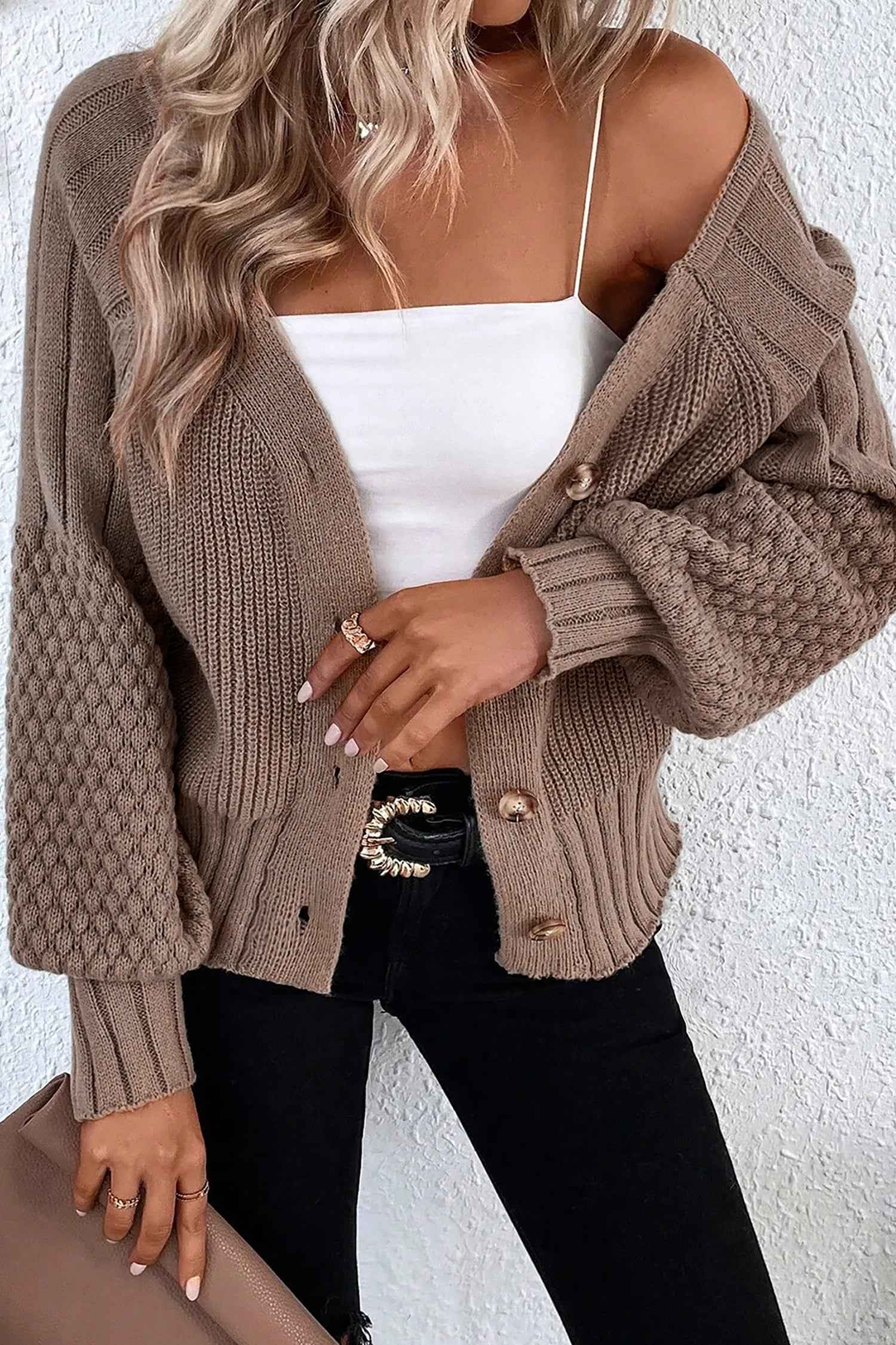 Goat Mixed Texture Knit Button V Neck Sweater Cardigan Goat 52%Viscose+26%Polyester+22%Polyamide 91b415be0d084fe6