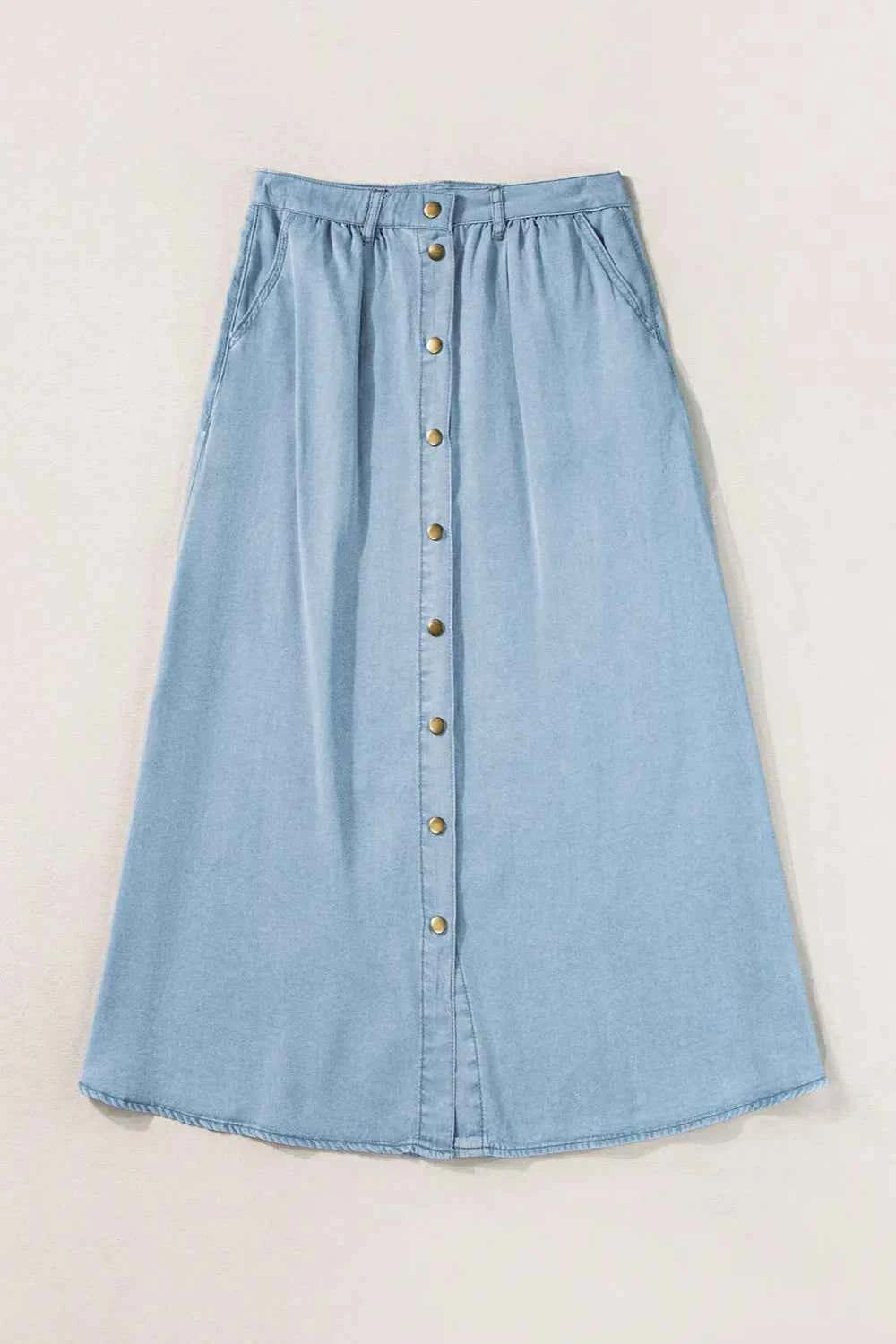 Snap Down High Waist Denim Skirt 91bb1924-eca1-4a57-b01c-7c2562f12a63-Max