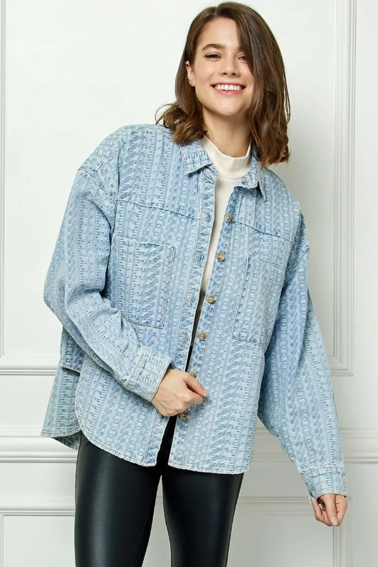 Veveret Button Up Dropped Shoulder Denim Top LTDENIM 91bbf13e-7dcf-4136-95c5-34b8f9a833c3-Max