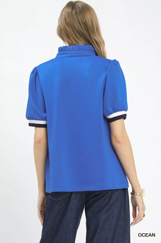 Luxe knit Contrast Trim Puff Sleeve Top 91c85e27-6071-4605-a484-994faf51a49b-Max-Origin