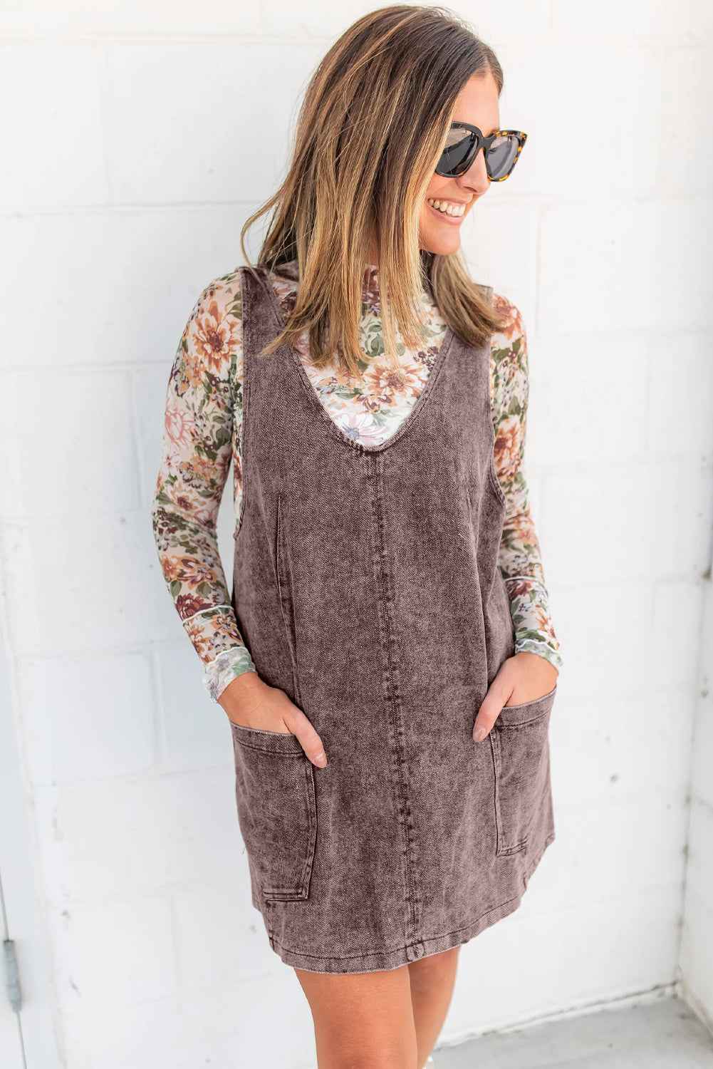 Goat Vintage Washed Denim V Neck Suspender Mini Dress 91d17f40d7be5b9e