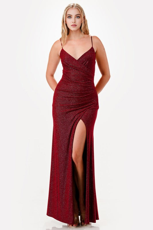 Glitter Side Slit Evening Dress – Sleeveless Bodycon Party Gown Burgundy 91d38402-d681-4239-b98b-5509c0163524