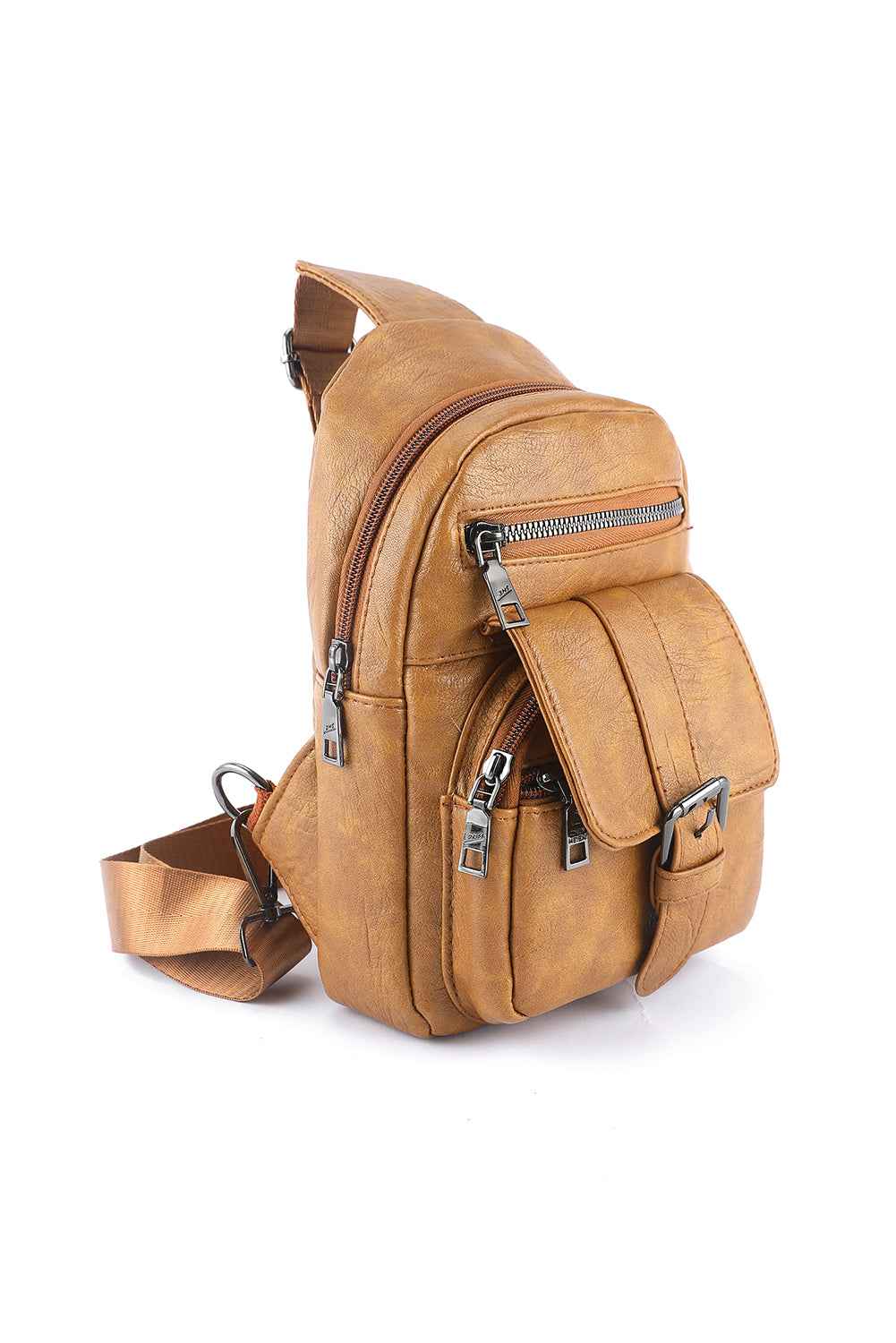 Khaki Vintage Zipper Multi Pockets PU Sling Bag 91d3f1ca49ee3b3d