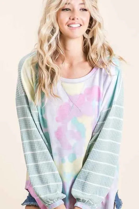 Tie Dye Terry Top with Wide Stripe Thermal Waffle 91d8288117c2461f805a159e646a0eef-Max-Origin